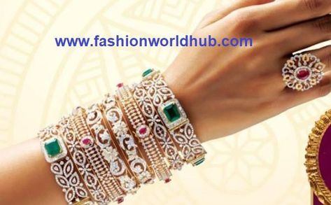 Diamond Bangle Designs by GRT Jewellers | Fashionworldhub Grt Jewellers, Diamond Bangles, Diamond Bracelet Design, Bracelets And Rings, Diamond Necklace Designs, Long Pearl Necklaces, Bracelet Pandora, Bridal Diamond Jewellery, Bangles Jewelry Designs