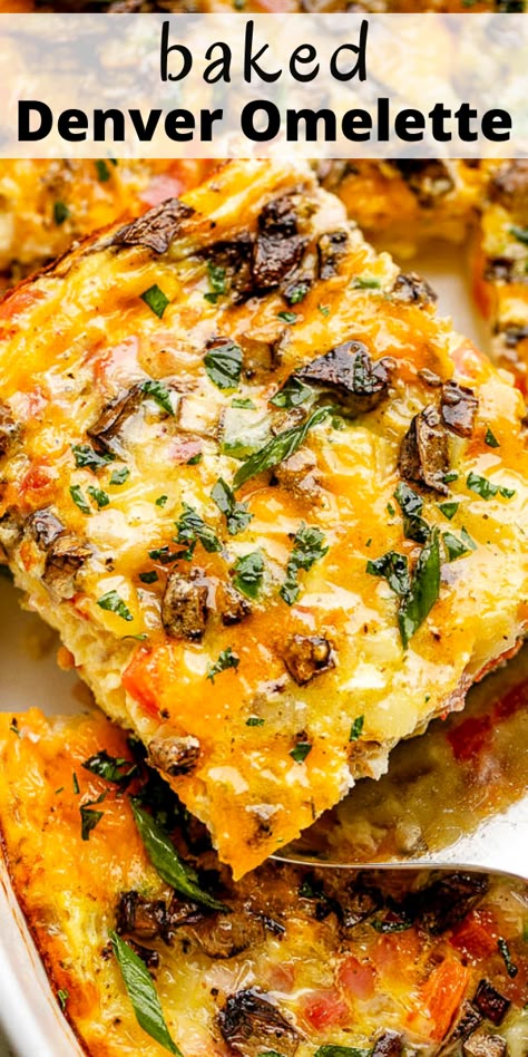 This Baked Denver Omelette recipe is packed with onions, peppers, ham, and cheese and it’s so easy to make. It’s fluffy, and delicious, and sure to be your new weekend breakfast recipe. Denver Omelette Recipe, Baked Omelette Recipe, Pineapple Margaritas, Denver Omelette, Denver Omelet, Ham And Cheese Omelette, Baked Omelette, Omelette Recipes, Omlet Recipes