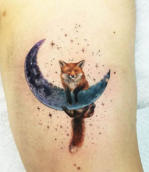 Poetry Tattoo, Small Fox Tattoo, Back Girl, Fox Tattoo Design, Tier Tattoo, Our Mindful Life, Moon Tattoos, Fantasy Tattoos, Landscape Tattoo