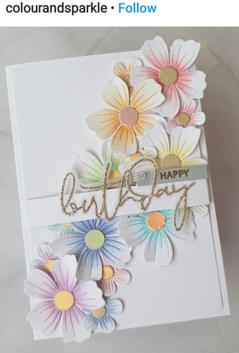 Flower Dies Cards, 3d Flower Cards, Beautiful Cards Handmade, Floral Cards Handmade, Rainbow Birthday Cards, Spellbinders Blooms, Be Bold Blooms, Flower Cards Handmade, Pastel Rainbow Birthday