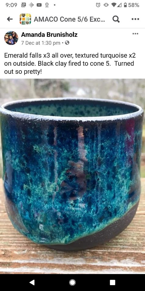 Oolong Gloss Glaze Combinations, Blue Pottery Glaze, Glazes For Black Clay, Black Clay Glaze Ideas, Amaco Glaze Combo, Dark Clay Glaze Ideas, Brown Bear Clay Glaze Ideas, Emerald Falls Glaze Combinations, Emerald Falls Glaze