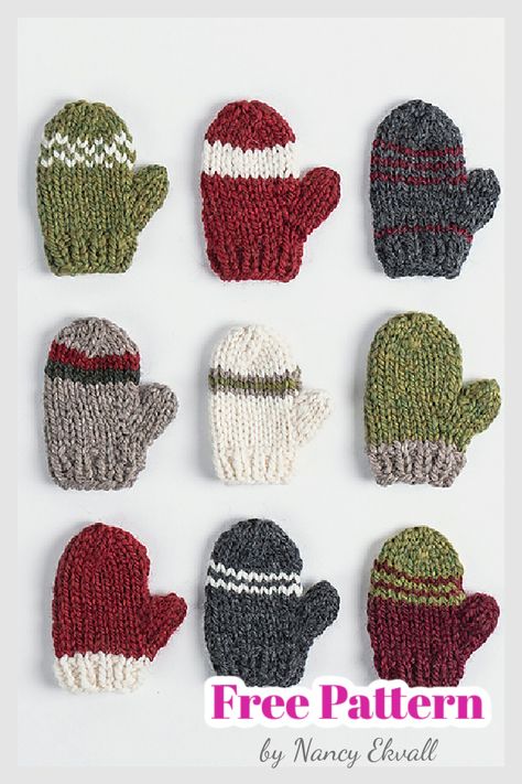 Mitten Ornaments, Knitted Mittens, Christmas Knitting Patterns, Mini Skein, Knit In The Round, Fine Yarn, Diy Baby, Stockinette Stitch, Free Knitting Pattern