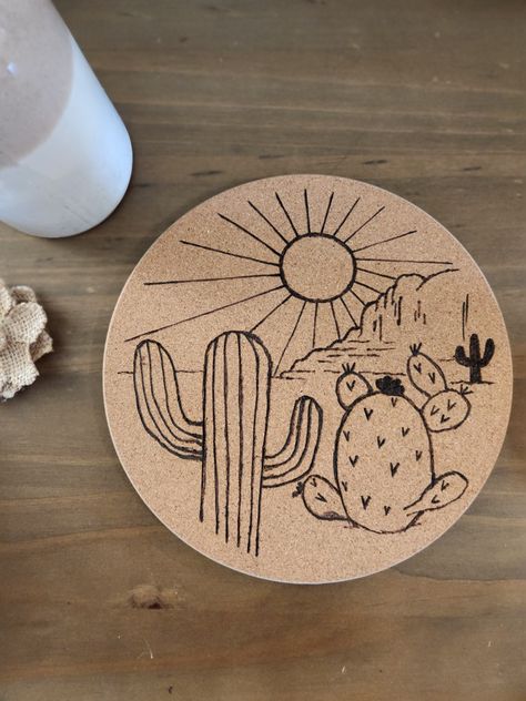 Wood Burnt Coaster, Wood Burning Ideas Easy, Wood Burning Coasters Ideas, Easy Wood Burning Ideas, Wood Burning Ideas For Beginners Simple, Wood Burning Coasters, Cactus Coasters, Wood Burner Tool, Wood Coasters Diy