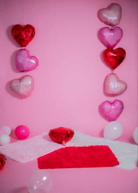 Pink backdrop valentines day minis with heart balloons in studio Heart Balloon Backdrop, Valentines Day Minis, Backdrop Valentines Day, Valentine Backdrop, Balloon Background, Valentine Background, Pink Backdrop, Cupids Bow, Heart Background