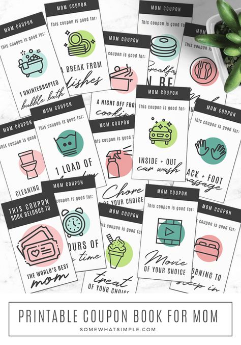 These fun Mother's Day Coupons are cute, thoughtful, and easy enough to be ready in just a few minutes! #MothersDayCoupons #MothersDayGift #PrintableCoupons #MothersDayPrintable Mothers Day Gifts Coupons, Birthday Coupons For Mom, Mom Coupon Book Ideas, Mom Coupon Book, Printable Coupon Book, Mother's Day Coupons, Mom Coupons, Printable Gifts, Diy Coupons