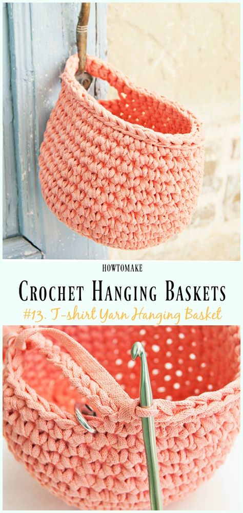 Crochet T-shirt Yarn Hanging Basket Free Pattern- Hanging #Basket; Free #Crochet; Patterns Macrame T Shirt Yarn, T Shirt Yarn Crochet Patterns Free, Crochet Vegetable Hanging Basket Pattern Free, Crochet Teardrop Basket Free Pattern, Crochet Hanging Basket Pattern Free, Crochet Hanging Baskets Free Patterns, Tshirt Yarn Crochet Patterns, Crochet Hanging Basket Free, Hanging Basket Crochet Pattern