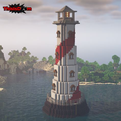 Lighthouse Minecraft Blueprint, Lighthouse Build Minecraft, Minecraft Light House Design, Light Tower Minecraft, Lighthouse In Minecraft, Trippy Minecraft Ideas, Minecraft Building Ideas Lighthouse, Minecraft City Blueprints, Lighthouse Minecraft Build