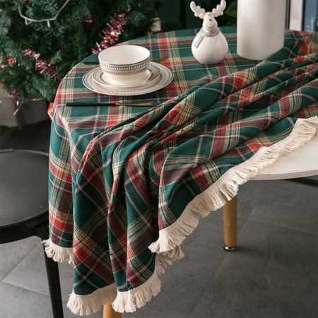 Lhrmh's Round Tablecloth is a perfect blend of cotton and linen, offering a retro green checked design that is ideal for Christmas decorations and everyday use. Measuring 150x150cm, this tablecloth is suitable for various tables including dining, coffee, and kitchen tables. Made from 60% cotton and 40% linen, the tablecloth is not only soft and comfortable to the touch but also slightly dirt-repellent and reusable. Its classic colors and stylish design make it timeless and versatile, adding a to Checkered Decor, Coffee Table Cover, Cottagecore Room Decor, Elegant Tablecloth, Christmas Dining Table, Plaid Tablecloth, Vintage Room Decor, Holiday Plaid, Mantel Redondo