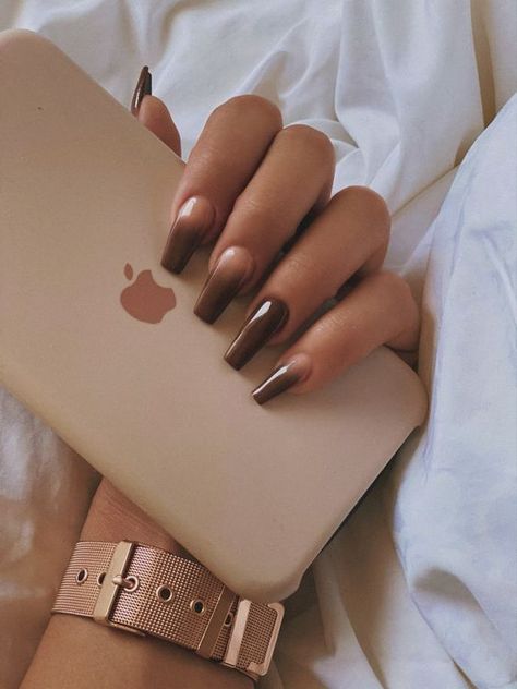 Nails Ombre Brown, Nail Printemps, Ombre Brown Nails, Marron Nails, Brown Ombre Nails, Fall Nail Inspo, Brown Acrylic Nails, Wow Nails, Square Nail Designs