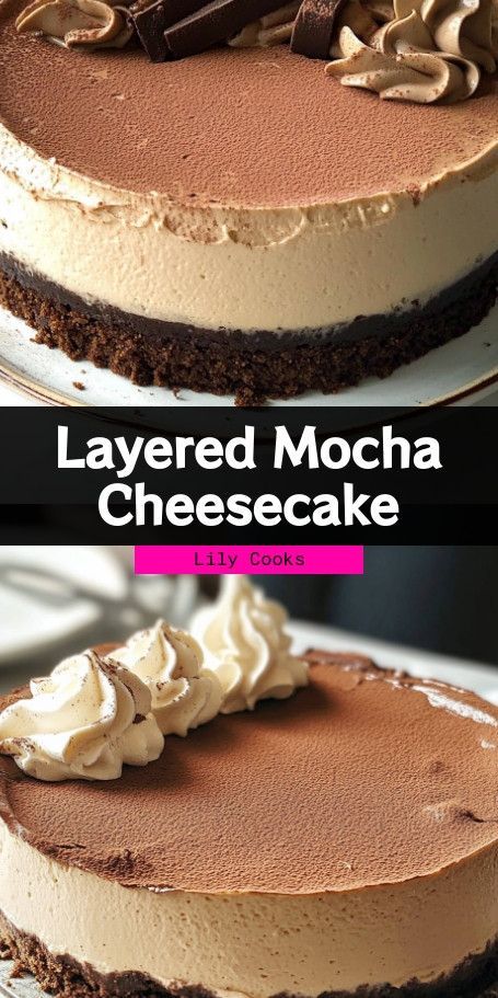 Layered Mocha Cheesecake Extravaganza - An exquisite dessert combining espresso flavors with a smooth, creamy texture. Perfect for any occasion! #MochaDelight #CheesecakeLovers #DessertGoals #CoffeeAndChocolate #GourmetTreat #BakingFromScratch #IndulgeYourself #SweetToothSatisfaction #DessertHeaven #ElegantEats No Bake Mocha Cheesecake, Mocha Cheesecake Recipe, Espresso Cheesecake, Mocha Cheesecake, Layer Cheesecake, Mocha Cake, Coffee Cheesecake, Cheesecake Lovers, Chocolate Dreams