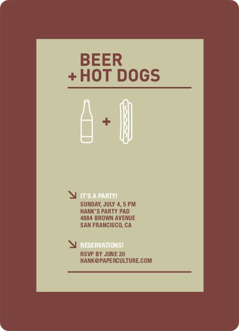 Who says hot dogs and beer can't look good? We surely didn't. Whether you're throwing a Super Bowl party, a barbecue or just a chance to get together for some brews, these modern invitations are for you. Printed on super premium recycled paper. Beer Invitation, Hot Dog Party, 30th Birthday Men, Red Wine Stains, Paper Culture, Dog Beer, Dinner Party Invitations, Bbq Invitation, Beer Theme