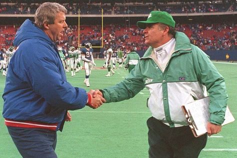 Jets & Giants Coaches Joe Walton & Bill Parcells say farewell to the 1988 season after the Jets 27-21 season ending victory which knocked the G Men out of playoffs The Jets, Jet Fan, Ny Jets, G Man, Album Cover Art, Knock Knock, Cover Art, Album Covers, Victorious