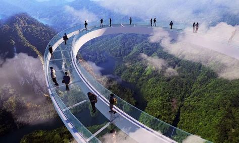 Glass Corridor, See Think Wonder, Landscape Plane, Glass Walkway, Glass Bridge, Interesting Buildings, Laminated Glass, Guangdong China, Bridge Design