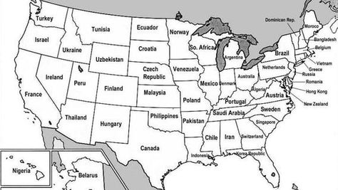 US states renamed as countries with similar GDPs Map Of The United States, Human Geography, Amazing Maps, State Capitals, S Name, United States Map, States In America, Teaching Social Studies, Us States