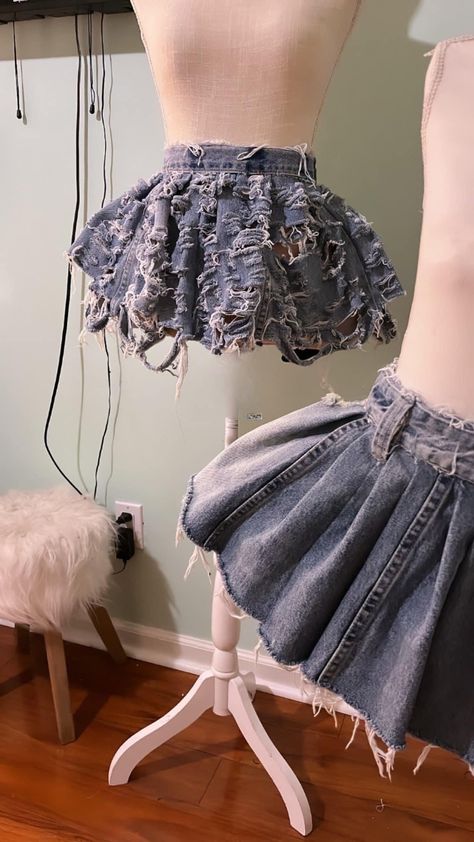 Custom Clothing, Spring Reworked Denim Skirt, Reworked Denim Skirt, Fitted Upcycled Denim Skirt, Blue Reworked Denim Skirt, Recycled Denim Patchwork Denim Skirt, Cute Rave Outfits, Denim Diy Clothes, Denim Texture