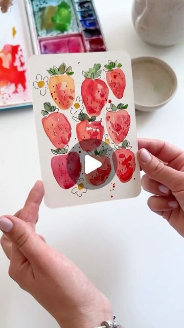 Anna Koliadych on Instagram: "Easy and fun way to paint strawberries with watercolor 🍓🍓🍓🥰 Summer mood turned on! #watercolor #watercolortutorial #artprocess #artpainting #crafts #diy" Watercolour Easy Tutorial, Summer Watercolor Ideas, Watercolor Drawings Aesthetic, Watercolor Easy Painting, Paint Strawberries, Fun Watercolor Ideas, Easy Watercolor Cards, Easy Watercolor Tutorial, Strawberries Watercolor