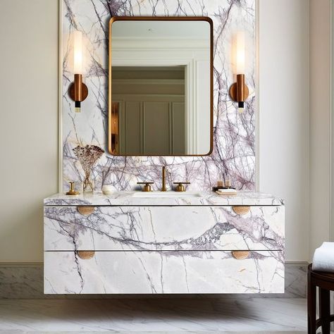 Marble Bathroom Vanity, Lilac Marble, Marble Slabs, Flat Ideas, Marble Slab, Bathroom Vanity Tops, Marble Bathroom, Feature Light, Vanity Top