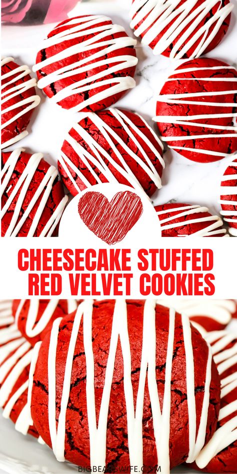 Red Velvet Cheesecake Stuffed Cookies, Easy Cheesecake Filling, Stuffed Red Velvet Cookies, Cheesecake Stuffed Cookies, Red Velvet Cheesecake Cookies, Red Velvet Cake Mix Cookies, Gourmet Cookie, Melted White Chocolate, White Almond Bark