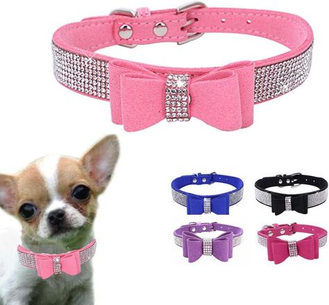 Fancy Soft Diamond with Bow Pet Collor for Small Dogs Rhinestone Dog Collar, Crystal Dog, Small Dog Collar, Puppy Collars, Rhinestone Bow, Dog Collars & Leashes, Cat Pet Supplies, Medium Dogs, Pretty And Cute