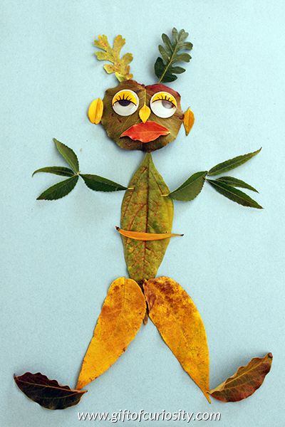 Leaf collages: Create a colorful collection of characters using fall leaves with this open-ended art project for kids || Gift of Curiosity Open Ended Art, Leaf Collage, Leaf Projects, Art Project For Kids, Fall Art Projects, Preschool Gifts, Autumn Activities For Kids, Project For Kids, Fall Crafts For Kids