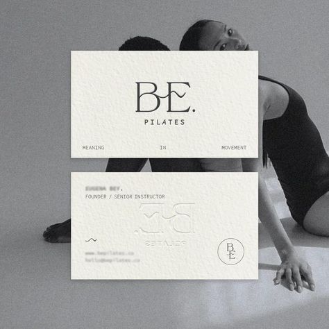 BE. Pilates Business Card - World's No.1 Business Card Directory Pilates Business, Sophisticated Branding, Business Card Gallery, Fitness Business Card, Elegant Business Cards Design, Children's Clothing Brand, Graphic Design Business Card, Yoga Business, Color Combos Outfit