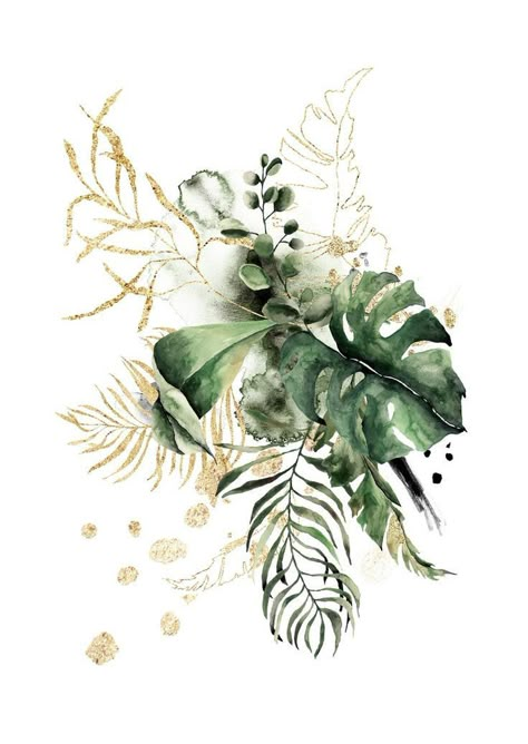 Gold Splash, Beautiful Pencil Drawings, Easy Drawing Steps, Drawing Aesthetic, Gold Poster, Living Room Prints, Room Prints, Modern Botanical, Leaf Wall