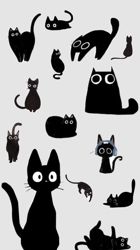 Hugging Drawing, Black Cat Drawing, Black Cat Silhouette, Cat Doodle, Drawing Wallpaper, Black Cat Art, Easy Doodles Drawings, Simple Cartoon, Cat Silhouette