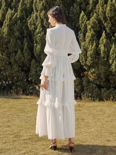 Long Sleeve Ruffle Dress, Blue Bodycon Dress, White Dress Party, Brides Wedding Dress, Maxi Dress Wedding, Gathered Sleeves, Elegant Dresses Long, Mock Neckline, Party Dress Long