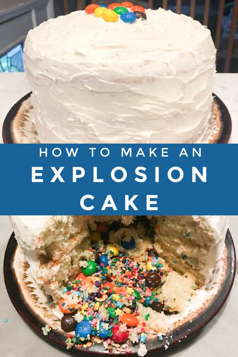 Exploding Birthday Cake, Explosion Cake Ideas, Surprise Cake Ideas, Explosion Cakes Birthdays, Sprinkle Filled Cake, Peanut Butter Explosion Cake, Candy Filled Cake How To Make A, Send A Cake Explosion, Candy Explosion Cake