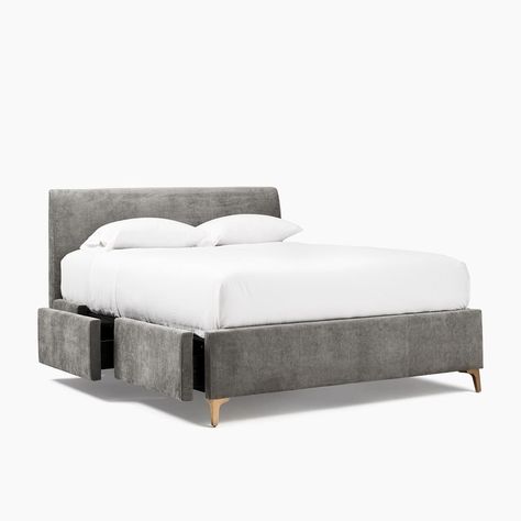 Modern Upholstered Beds, West Elm Bedding, Modern Bedroom Furniture, Contemporary Bed, Upholstered Storage, Metal Drawers, Storage Bed, Upholstered Beds, West Elm