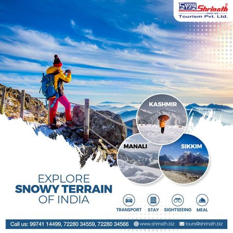 Explore the Snowy Terrain of India with Shrinath Tourism Pvt Ltd Get the Best Deals for 🗻 Manali Tour Packages ☃️ Kashmir Tour Packages 🏔️ Sikkim Tour Packages Call us @ 9974114499 / 7228034566 #WinterTravel #SnowyMountains #TourPackages #Tourism #DomesticTours #InternationalTour #DomesticTourPackages #BestDeals #Deals . . #ShrinathTourism #TourOperator #Sikkim #manali #kashmir #ShrinathGroupOfCompanies Cocktail Invite, Snowy Terrain, Cruise Design, Delhi Tourism, North India Tour, Kashmir Tourism, Tourism Design, Kashmir Tour, Tibet Travel