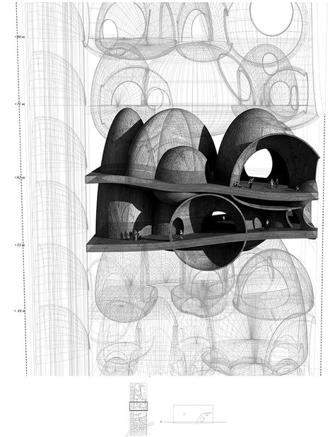 The All-Nighters: 8 Mind-Blowing Architecture School Drawings - Architizer Journal Celebrating Drawing, Procreate Building, Speculative Architecture, School Drawings, Two Different Worlds, Bartlett School, Bartlett School Of Architecture, Vertical City, World Architecture Festival