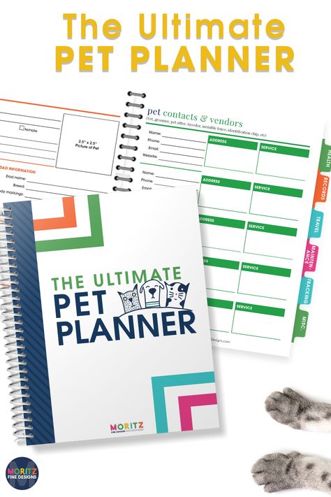 The Ultimate Pet Planner is the simple secret to keeping your pet happy and healthy. This sanity-saving Planner is designed to help you plan, track and monitor your pet's daily needs with over 20 amazing resources in 6 categories to help ensure a happy life for your pet! Pet Planner, Paper Clutter Organization, New Puppy Checklist, Pet Treats Recipes, Puppy Checklist, Dog Tracker, Medication Log, Planner Books, Accessories Website