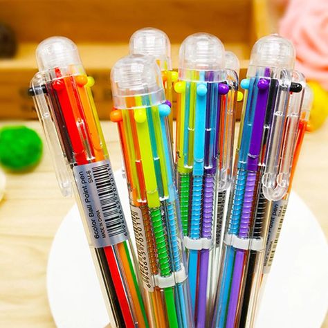 A throwback to nostalgia! Easily switch between all six colors with this multi-color 6-in-1 pen. Ink colors include black, blue, red, orange, green and purple. Clear plastic case shows all the colors inside. Multicolor Pen, Free Mail Order Catalogs, Birthday Party Goodie Bags, Free Mail, Multi Color Pen, Large Pencil Case, Stationery Obsession, Cheesy Dip, Fancy Pens