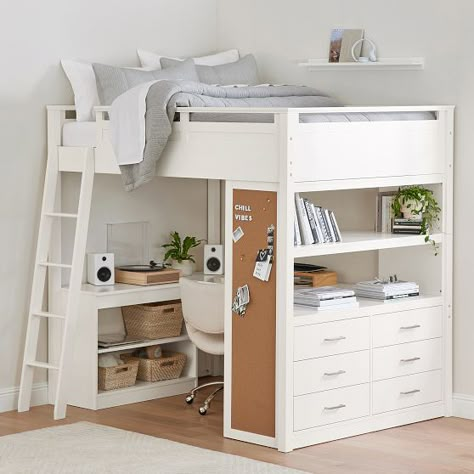 Loft Beds For Teens, Loft Beds For Small Rooms, Beds For Small Rooms, Loft Bed Plans, Bed With Desk, Small Room Design, Cozy Room Decor, Bed Desk, Dream Room Inspiration