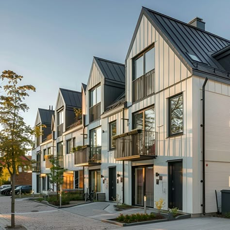 Townhouse Architecture, History, Sustainability, Materials And T 3 Story Multifamily, Multi Unit Housing, Modern Townhouse Facade, Modern Townhouse Designs, Townhome Exterior, Apartment Complex Exterior, Townhouse Aesthetic, Small Row House Design, Urban Farmhouse Exterior