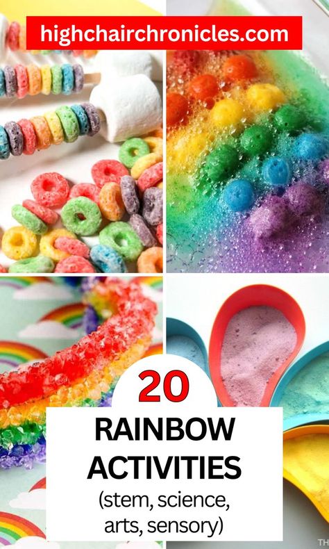 These fun and engaging Rainbow Activities are perfect for toddlers, preschoolers, and young kids. Lots of educational STEM, sensory, and artistic activities on this list! Many of these rainbow crafts and activities can be done independently (great Montessori activities!), and some are great rainbow activities to do with kids together. Rainbow Stem Activities Preschool, Rainbow Stem Activities, Rainbow Activities For Toddlers, Colour Activities, Rainbow Bible, Artistic Activities, Activities To Do With Kids, Rainbow Games, Stem Activities Preschool