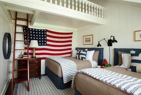 All Posts • Instagram American Flag Boys Room, Lake House Kids Bedroom, Americana Room, Coastal Americana, Twin Beds Guest Room, Boys Shared Bedroom, Suzanne Kasler, American Theme, Kid Rooms