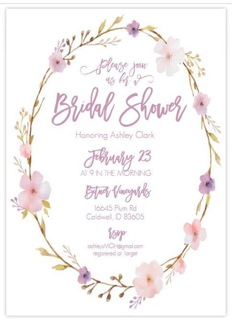 13 Bridal Shower Templates That You Won't Believe Are Free: Free, Printable Bridal Shower Invite from Wedding Chicks Bridal Shower Invitation Wording, Bridal Shower Invitations Free, Free Wedding Invitation Templates, Bridal Shower Invitations Printable, Rustic Bridal Shower Invitations, Free Wedding Invitations, Vintage Bridal Shower, Purple Wedding Invitations, Bridal Shower Diy