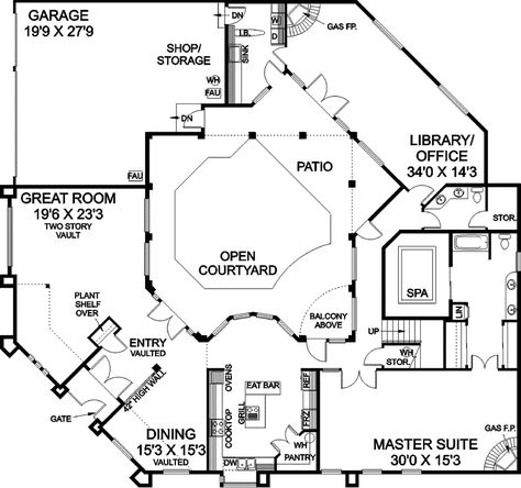 The Filderstadt Adobe Style Home has 4 bedrooms, 3 full baths and 1 half bath. See amenities for Plan 085D-0810. House Plans With Courtyard, Adobe House Plans, Spanish Style Bedroom, Adobe Style Homes, First Floor Plan, Adobe Home, Mediterranean Style House Plans, Courtyard House Plans, Adobe House