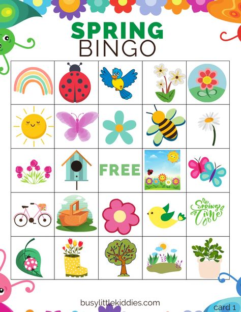 Spring Party Games, Preschool Room Ideas, Bingo Free Printable, Joy School, Spring Preschool Activities, Free Printable Bingo Cards, Bingo Games For Kids, Spring Arts And Crafts, Bingo Card Template