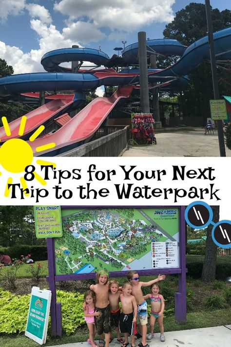 Tips for your trip to the waterpark. Tips and lists of what to pack for the waterpark. #ad Water Park Hacks, Water Park Lunch Ideas, Water Park Snacks, Water Park Food Ideas, What To Wear To Water Park, Waterpark Packing List, Water Park Packing List, Waterpark Essentials, Water Park Outfit Ideas