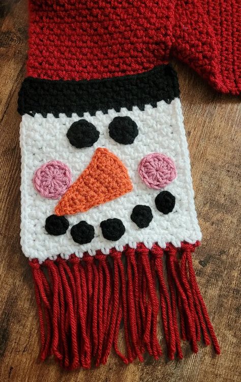 Snowman Pocket Scarf Crochet Pattern | Clover Needlecraft Snowman Scarf Pattern, Christmas Crochet Scarf, Christmas Scarf Pattern, Christmas Scarf Crochet, Scarf Pattern Design, Celtic Knot Crochet, Scrap Crochet, Snowman Scarf, Crochet Holiday