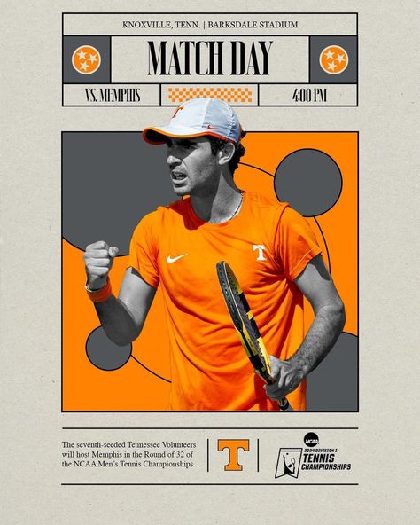 Tennessee Tennis (@vol_tennis) • Instagram photos and videos Tennis Advertising, Tennis Instagram, Schedule Graphic, Tennis Poster, Tennis Posters, Sports Posters, Design Techniques, Tennis Championships, Match Day