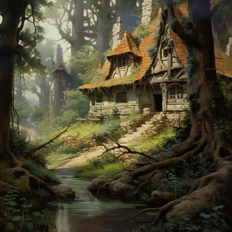 ArtStation - The Cottage Fantasy Cottage Concept Art, Fantasy Cottage Art, Cottage Concept Art, Fantasy Cottage Interior, Fantasy Tavern, Big Cottages, Fantasy Cottage, Cottage Interior, Common Thread