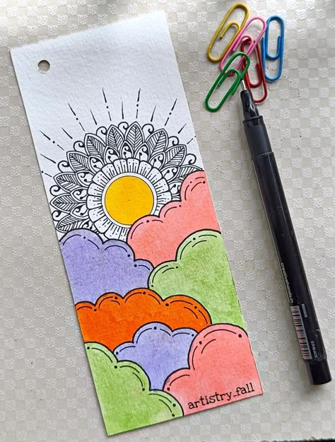 Mandala Drawing Bookmark, Easy Mandala Bookmark, Bookmarks Handmade Mandala, Hand Drawn Bookmarks, Simple Bookmark Design, Mandala Art Bookmark, Doodle Bookmark, Mandala Bookmark, Mandala Art For Beginners