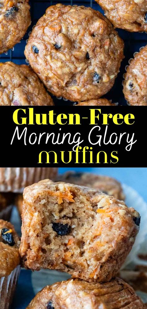 Low Carb Gluten Free Muffins, Bran Muffins Gluten Free, Gluten Free Morning Glory Muffin Recipe, Gluten Free High Fiber Muffins, Brown Rice Flour Muffins, Pumpkin Morning Glory Muffins Healthy, Gf Morning Glory Muffins, Healthy Gf Recipes, Moist Gluten Free Muffins