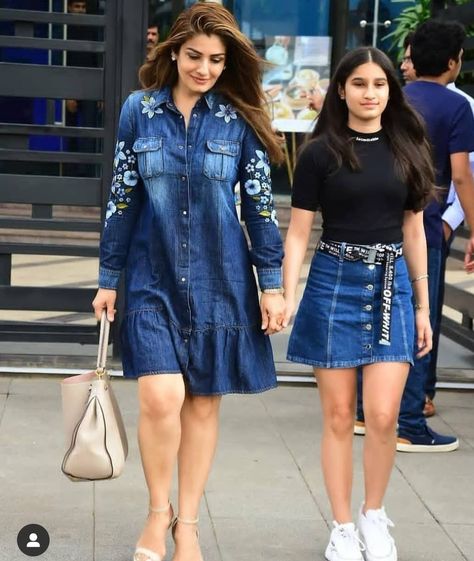 Raveena Tandon, Trendy Outfits Indian, Sunday Lunch, Blue Shirt Dress, Amritsar, Pakistani Dress Design, Fashion Attire, Bollywood Movies