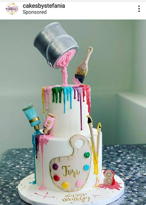 Arts and Craft theme Birthday Cake Artsy Cakes Birthday, Art Cakes Birthday Artists, Cake Designs Art Theme, Artistic Cake Ideas, Art And Craft Theme Cake, Cake Design For Artist, Arty Birthday Cake, Painting Birthday Party Cake, Painting Birthday Cake Ideas