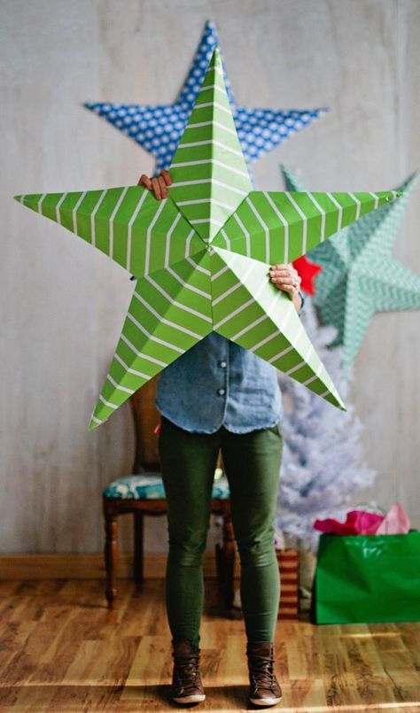 giant paper stars Large Paper Christmas Decorations, Big Paper Stars Diy, How To Make Big Paper Stars, Star Of Bethlehem Diy, Big Paper Star, Big Christmas Decorations Diy, Large Paper Stars Diy, Large Scale Christmas Decorations Diy, Cardboard Stars Diy